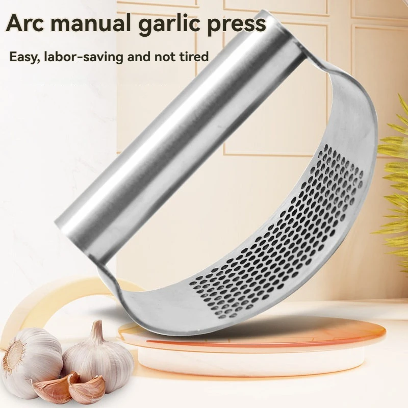 Easy to Clean Portable Stainless Steel Garlic Press Perforated Design Manual Garlic Mincer Squeezer Kitchen Gadget for Cooking B