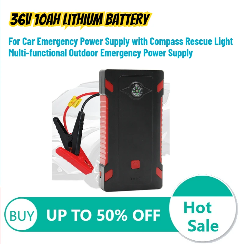 36V 10Ah Lithium Battery for Car Emergency Power Supply +Compass Rescue Light Multi-functional Outdoor Emergency Power Supply