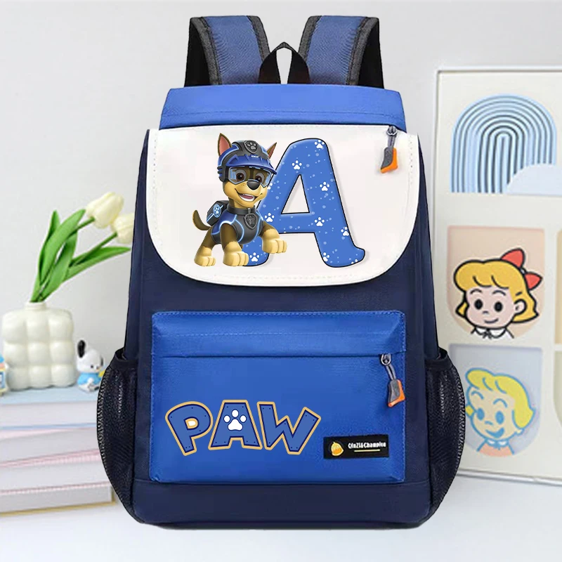 Paw Patrol 소년을위한 대용량 배낭 소녀 만화 편지 A-Z 인쇄 Schoolbag 학생 도서 편지지 보관 가방