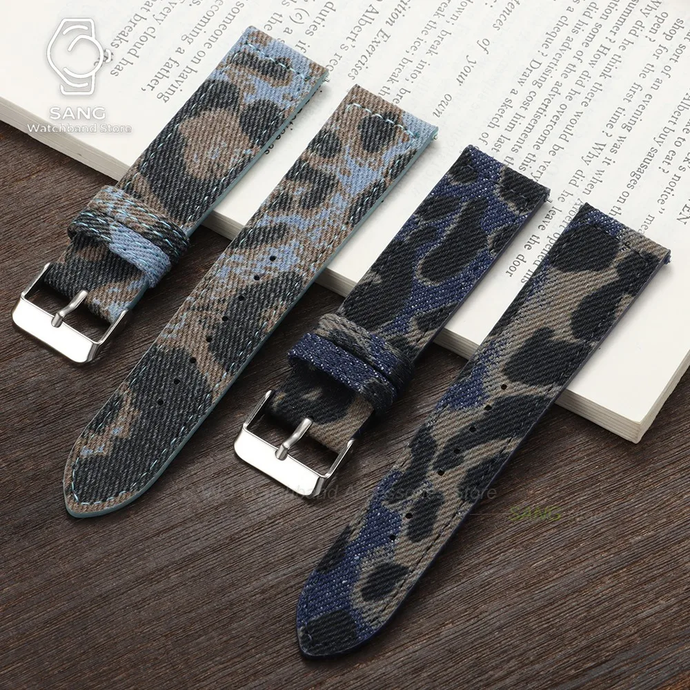 18mm 20mm 22mm Denim Leopard Print Denim Nylon WatchStrap for Rolex Vintage Replacement Leather Bracelet Quick Release Watchband