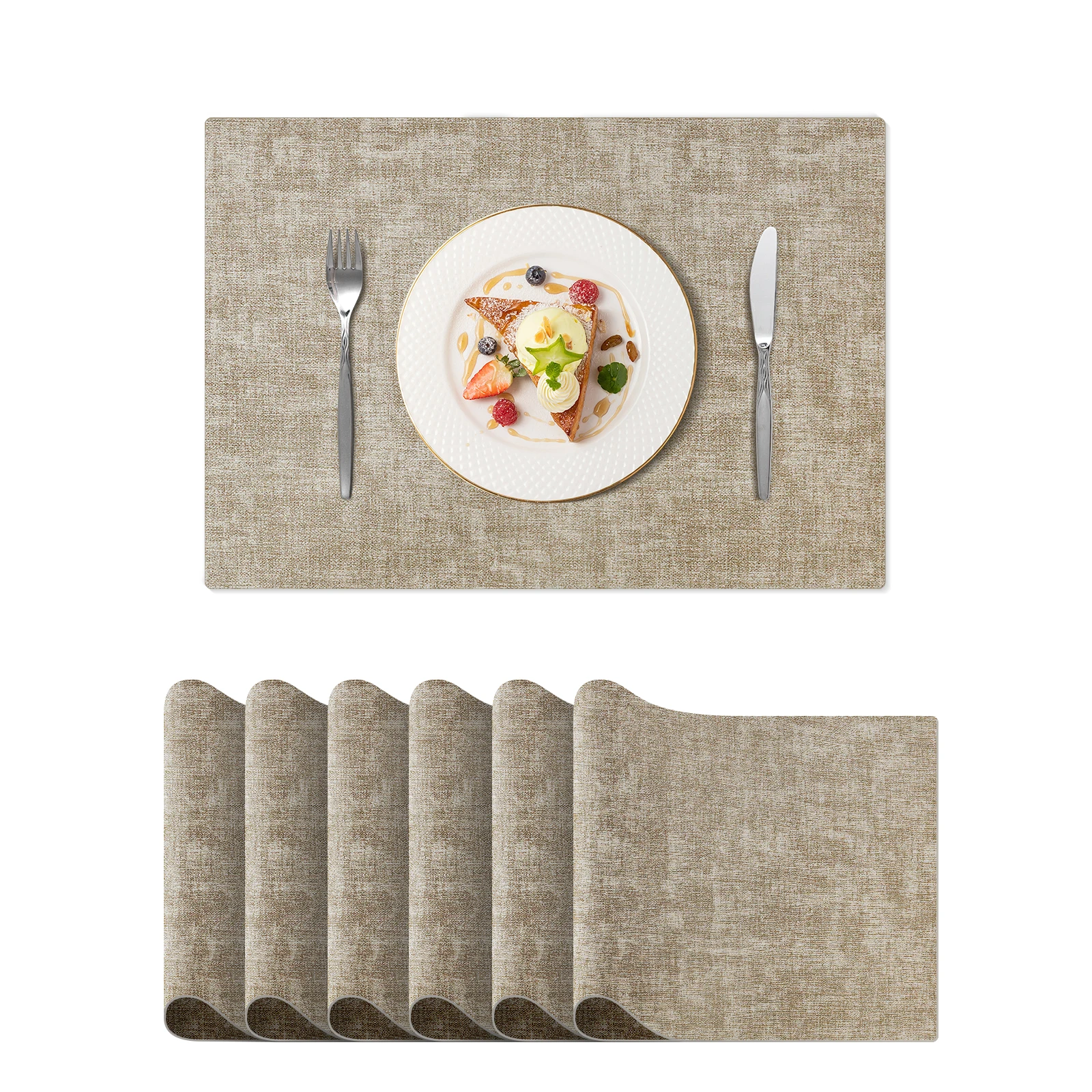 

17 in. x 11.8 in. Leather Heat Resistant Placemats for Indoor and Outdoor Set of 6, For US