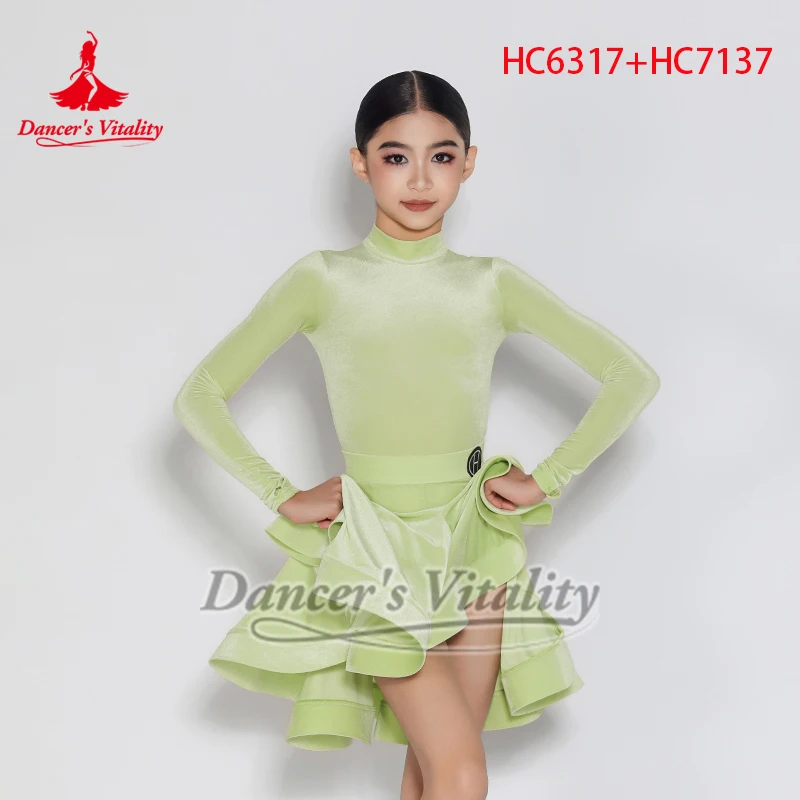 Latin Competition Prescribed Clothing Dancer's Vitality Chacha Samba Long Sleeves Jumpsuit+Skirt Professional Two-piece Suit
