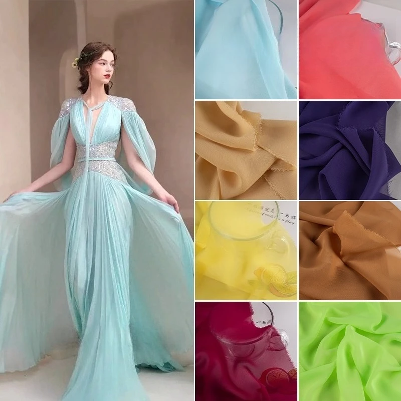 

100D High-Density Twisted Chiffon Fabric Multi-Color Sheer Draping Wedding Drapes Skirt Lining Apparel Sewing Cross-Border