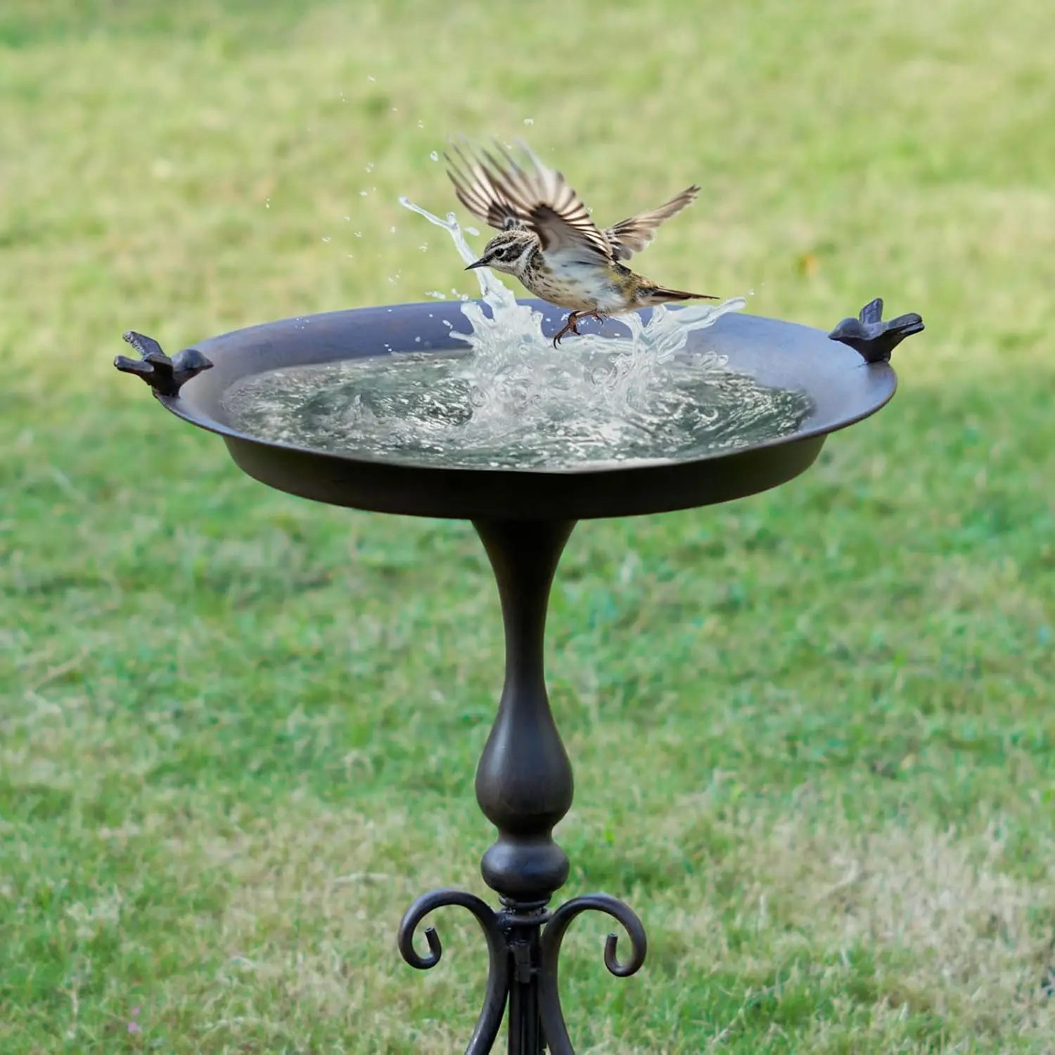 

Large 18"W x 28"H Metal Bird Bath with Stand for Outdoor Garden Yard Decor
