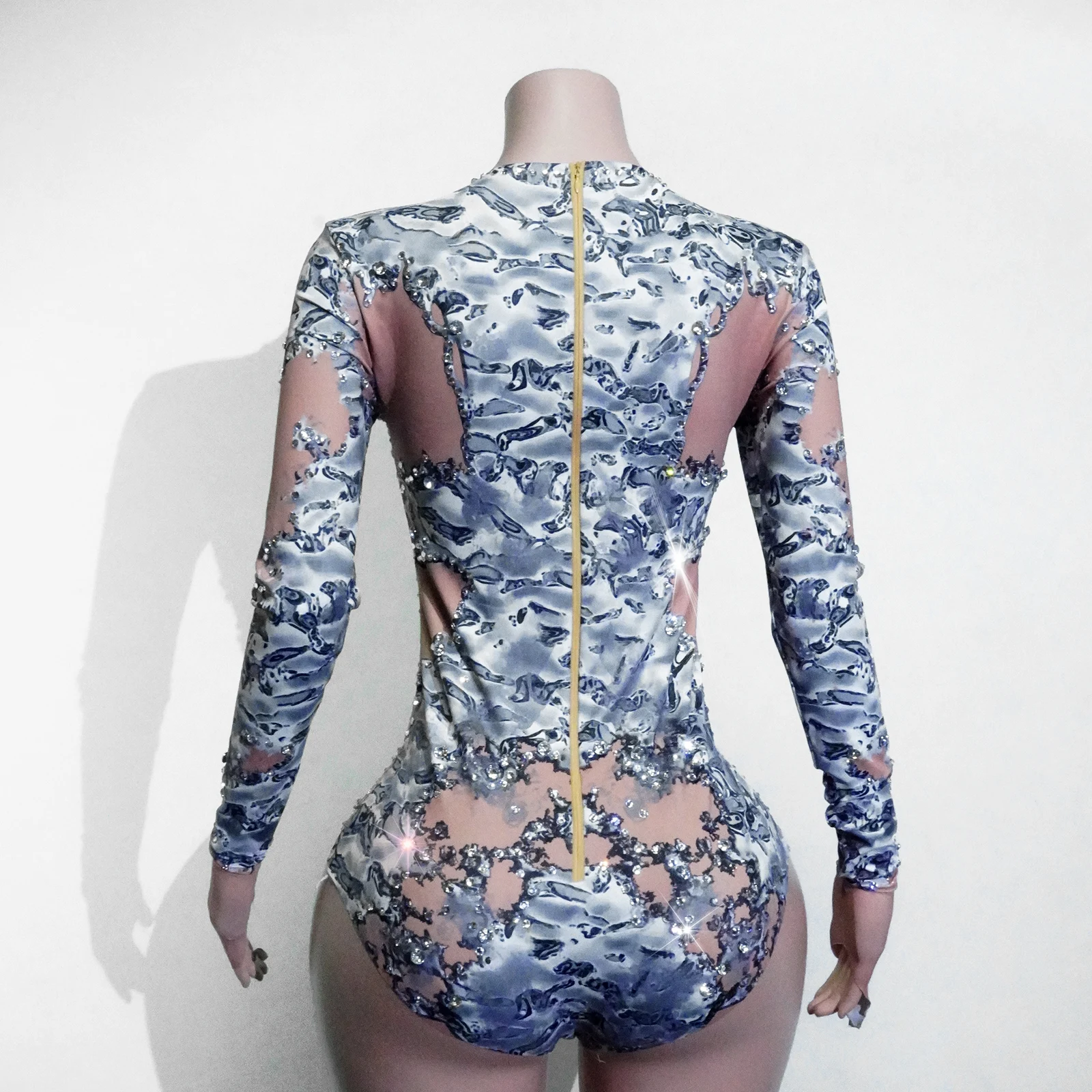 Funkelnder silberner Strass-Body, große Party, Nachtclub, Abschlussball, Bar, Konzert-Outfits, Bühnensängerin, Show, Tanztrikot, Queen Wear