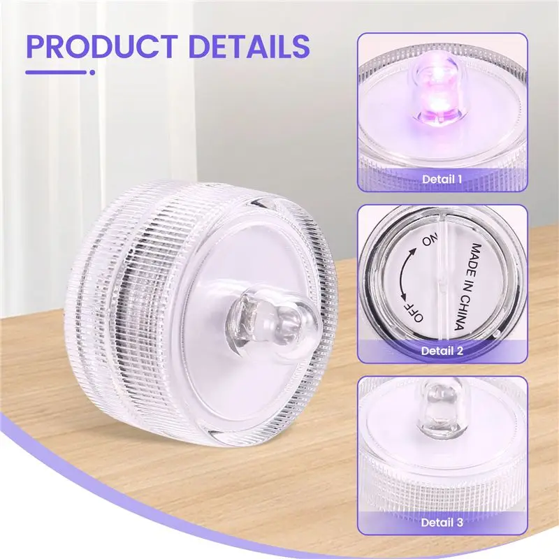 Y42A-12Pcs Submersible LED Light,Purple Waterproof Flameless Candle Tea Lights,Underwater Battery Operated Seasonal Festival