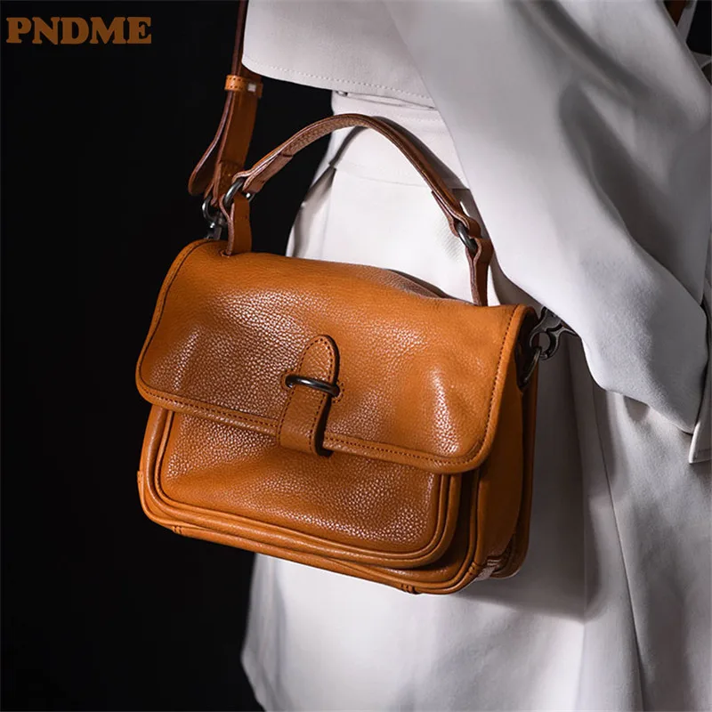 

PNDME organizer fashion genuine leather women's small one shoulder crossbody bag casual natural luxury soft real cowhide handbag