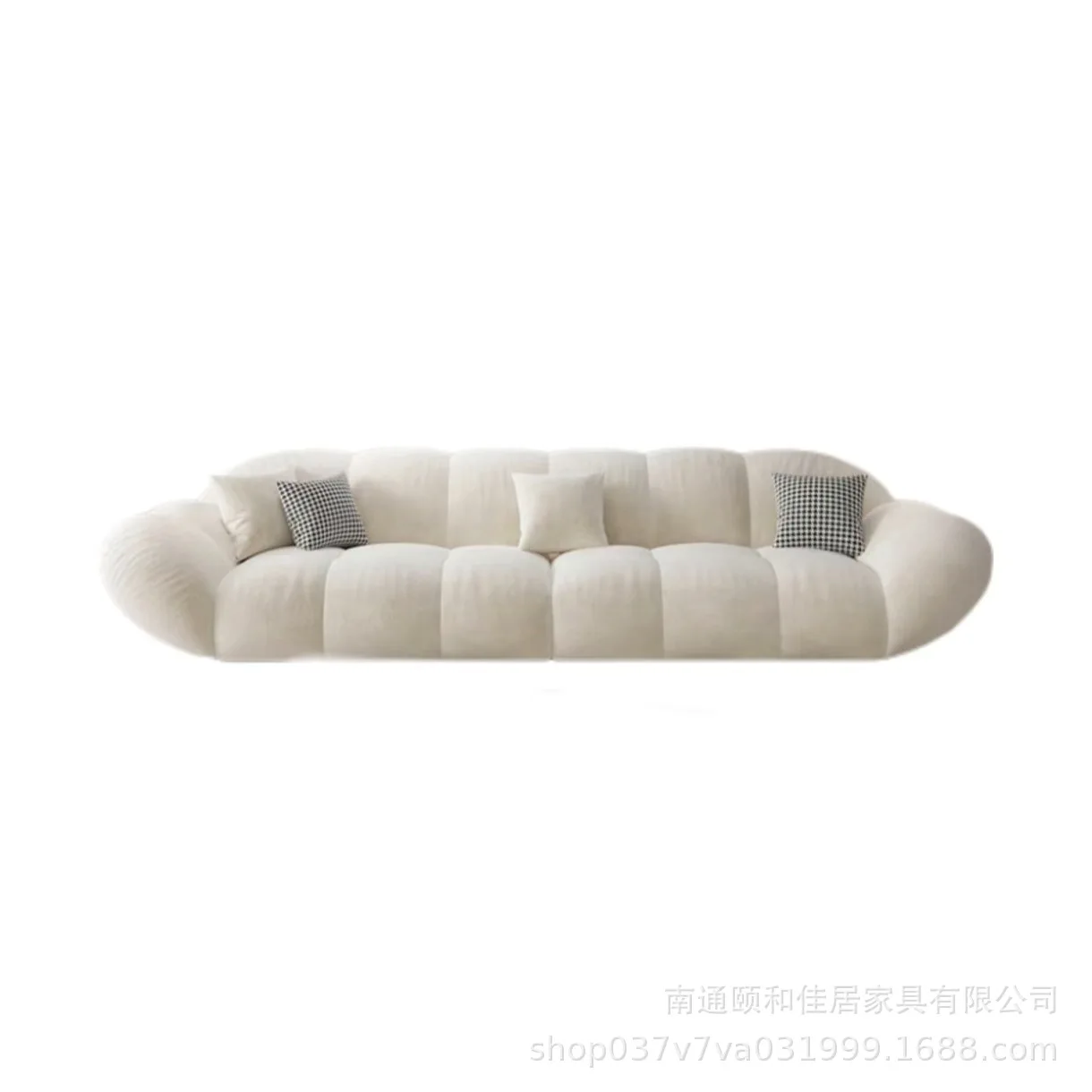 

French light luxury milk fleece living room sofa modern simple cream style straight row small apartment minimalist style fabric