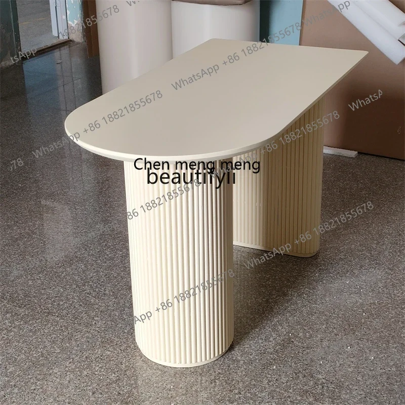 

B178 Nordic cream style solid wood dining table household semi-round island table dining table integrated