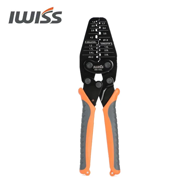 IWISS IWS-1442L Micro Connector Crimper Plier for Crimping 30AWG to 14AWG Open-barrel and Connectors from Molex  TE AMP  JST