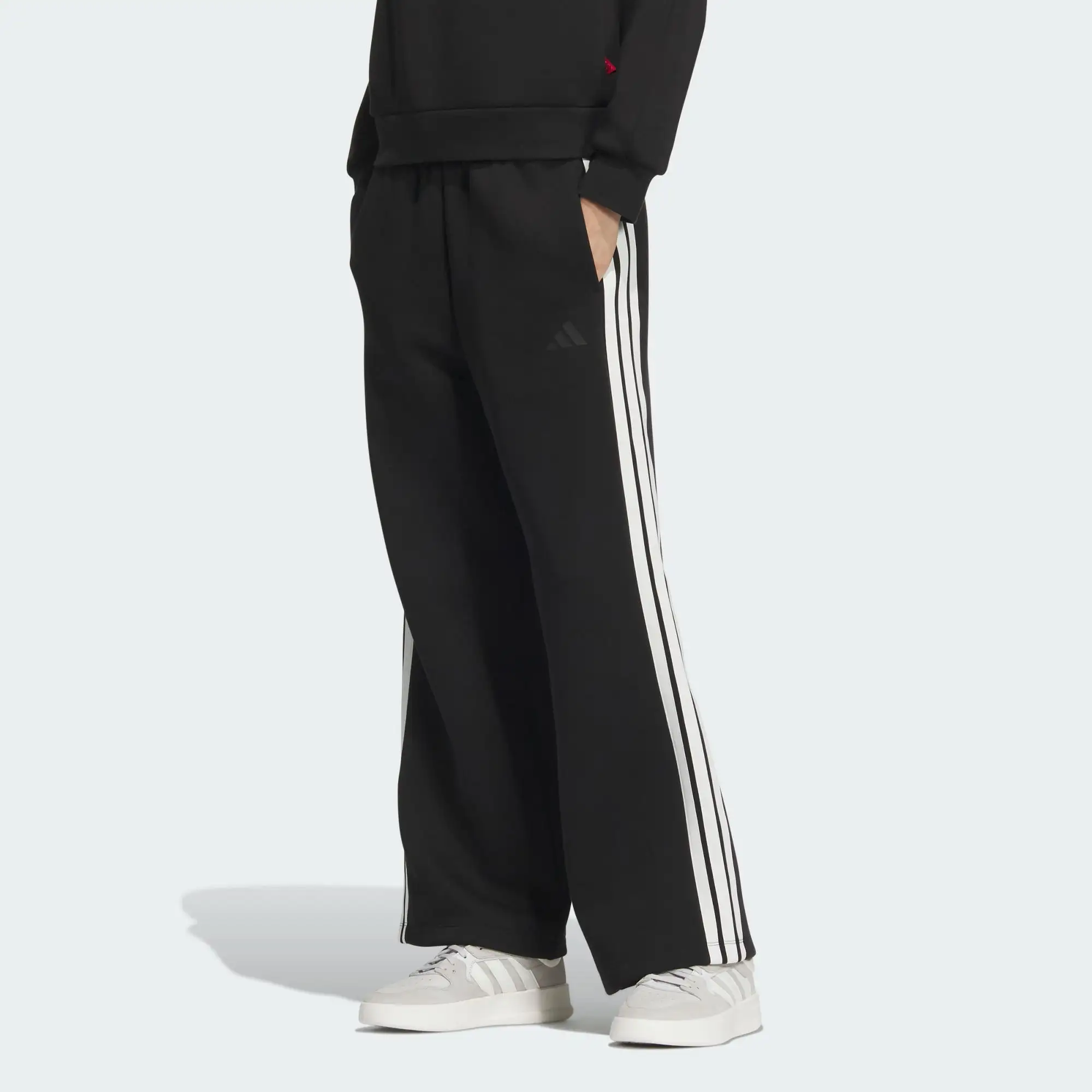

Adidas Women's Black Wide - Leg Track Pants, 3 - Stripes Design, Elastic Waist, for Casual & Sports