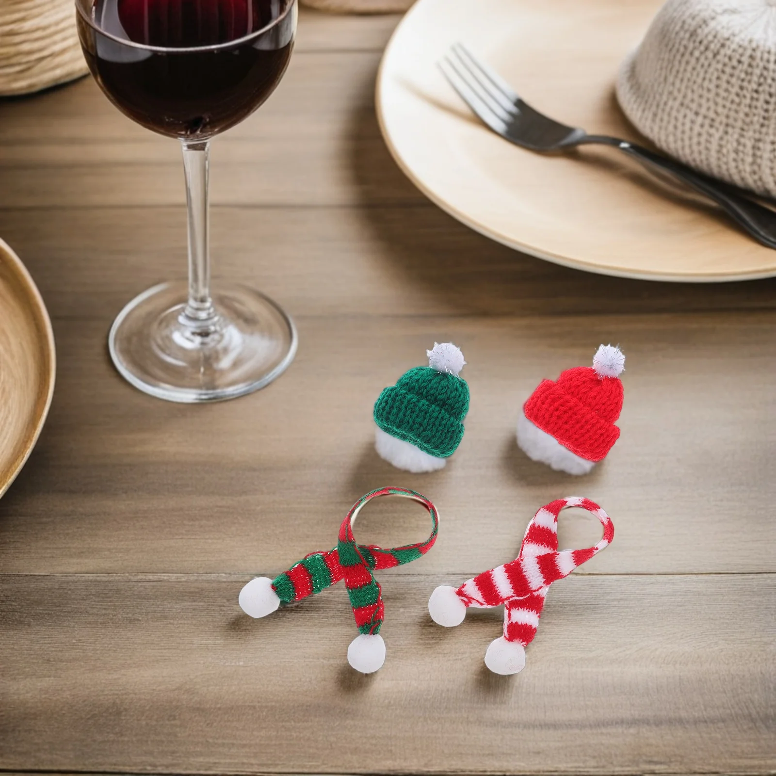 48Pcs Christmas Wine Bottle Hats Mini Knit Santa Caps Festive DIY Craft Decorations Home Party Tableware Holders
