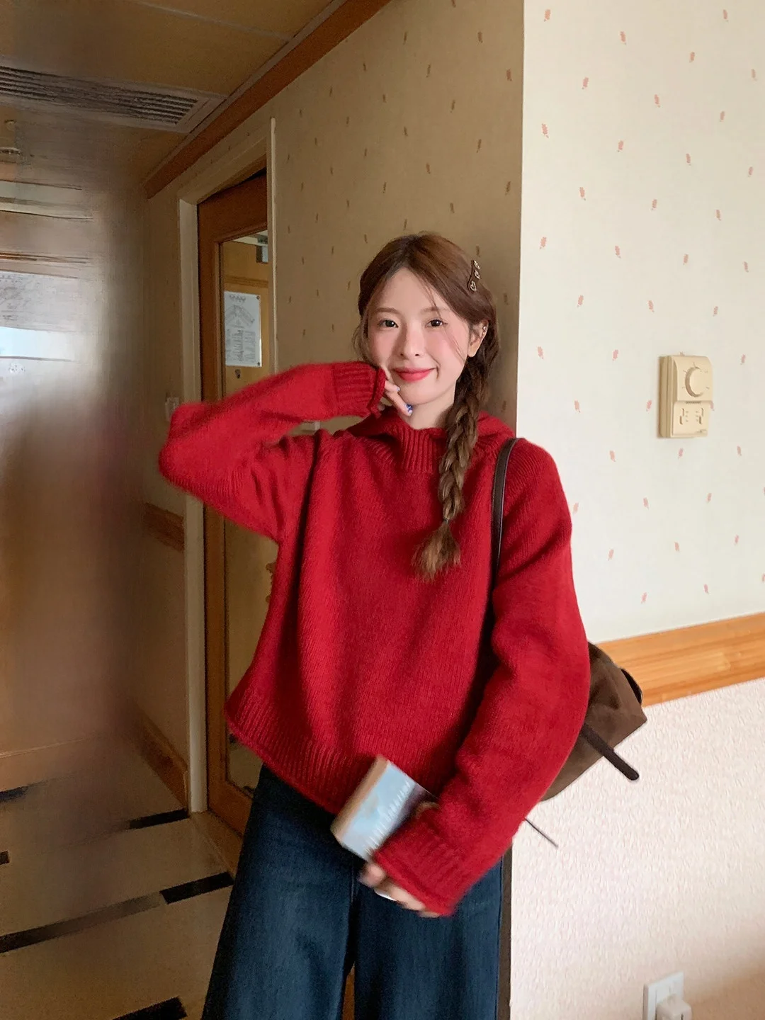 

Мягкий уютный свитер с капюшоном для женщин, свободный крой, вязаный, с длинными рукавами, однотонный, тонкий, для повседневной носки, зимний, новогодний