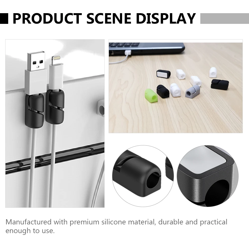 

20 Pcs Cable Clips 7mm Hole Silicone Wire Organizer for PC USB Cables Desk Home Office Black CC01 Practical Cable Management