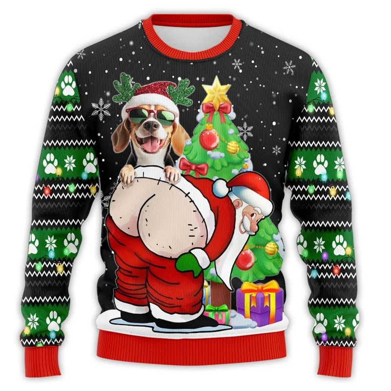 Naughty Santa Pet Dog 3D Printed Ugly Christmas Sweater Funny Poodle Schnauzer Bulldog Sweatshirts Unisex Hilarious Pullovers