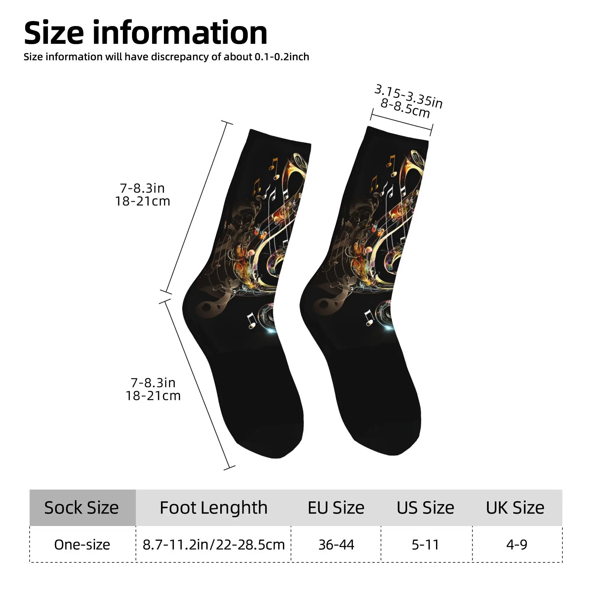 1pc Golden Treble Clef  Printed Men's Socks Novelty Hip Hop Harajuku Pattern Crew Sock Casual Gift