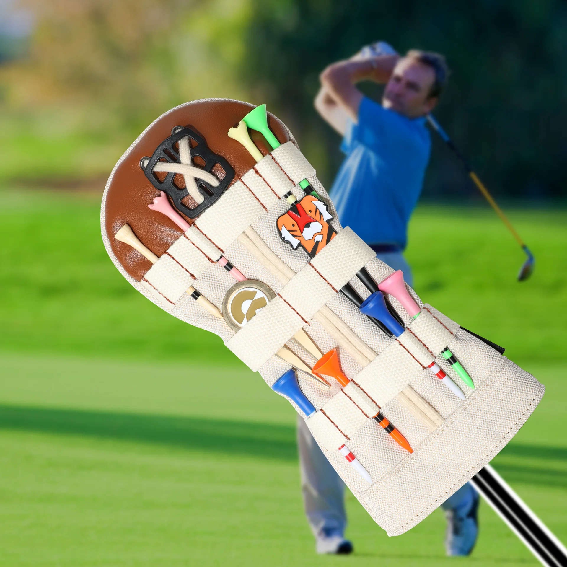Fashion Buckle Canvas Golf Club Head Cover Club Protectors Elastic Back Color Block Headcover