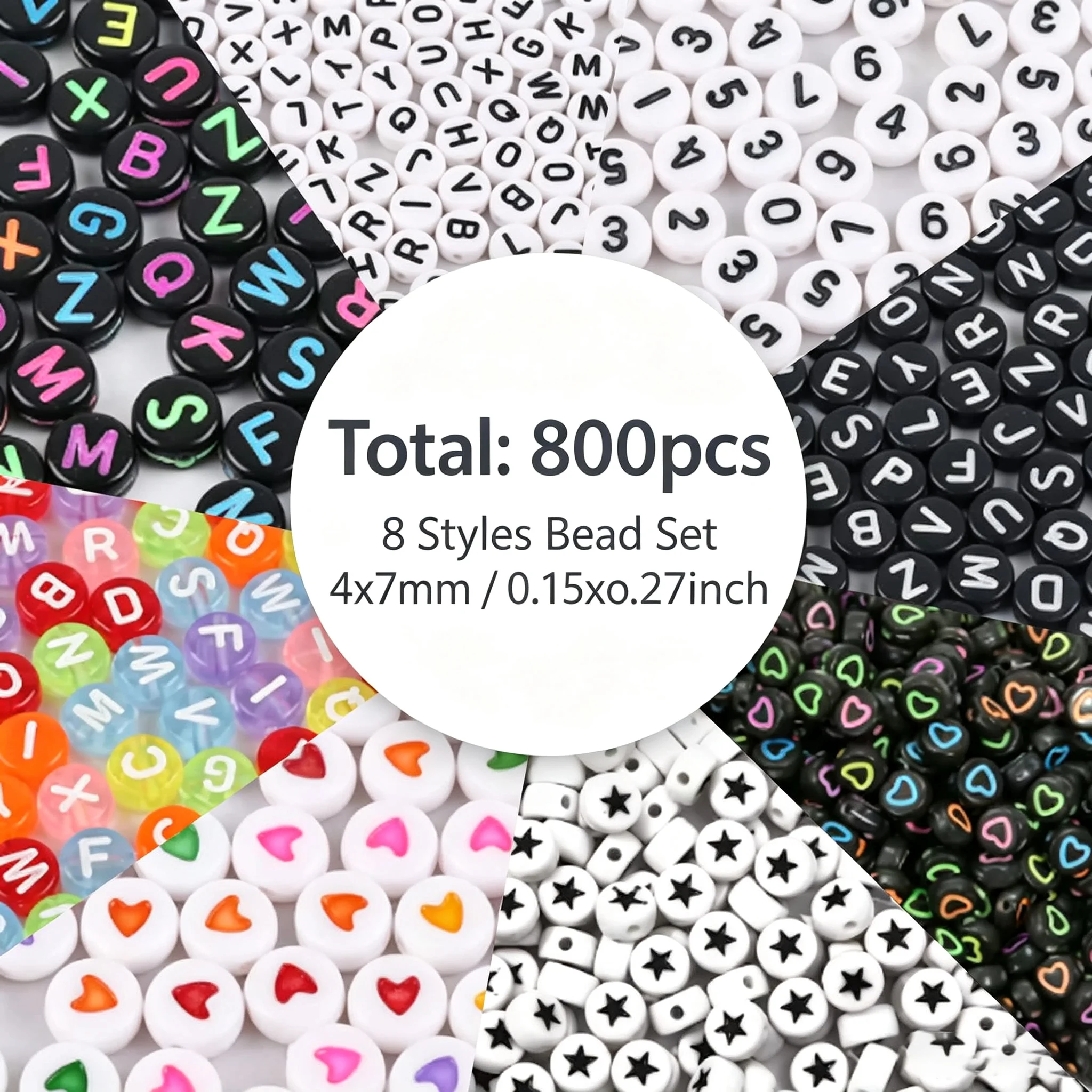 800Pcs 4x7mm Mixed Acrylic Alphabet Number Heart Star Beads Set DIY Handmade Bracelet Necklace Jewelry Making Spacer Beads
