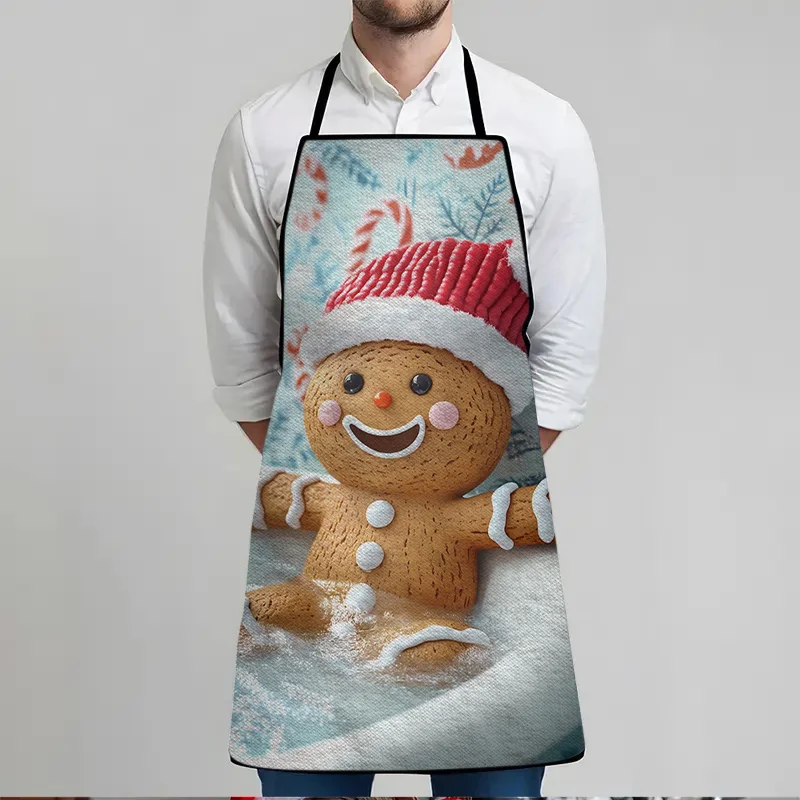 1pc 23.62x31.5inch Christmas Gingerbread for Man Print Apron Durable, Washable Polyester Kitchen Dining Apron