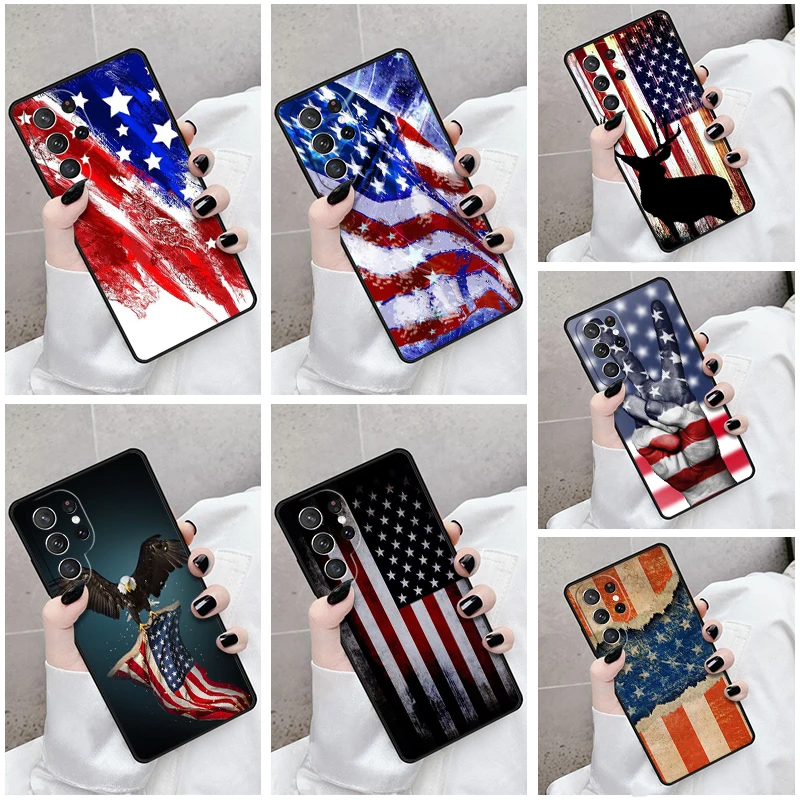 Phone Case For Samsung Galaxy S24 S23 S21fe S22 Ultra Plus Note 10 20 S8 S9 S10 Cover Flag American USA Flag