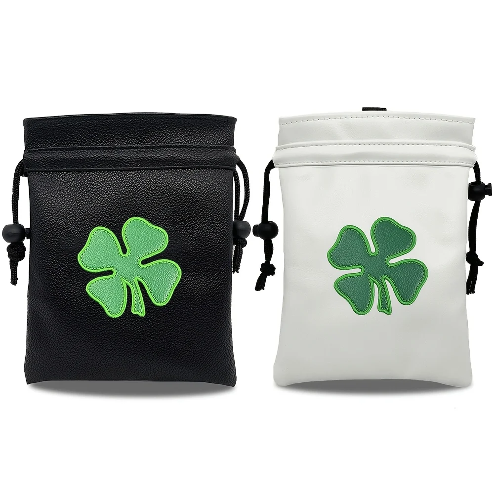 Bolsa de Golf con Diseño de Trébol de Cuatro Hojas, con Cierre de Cordón Negro, Bolso de Mano Portátil para Accesorios de Golf, para Hombres y Mujeres