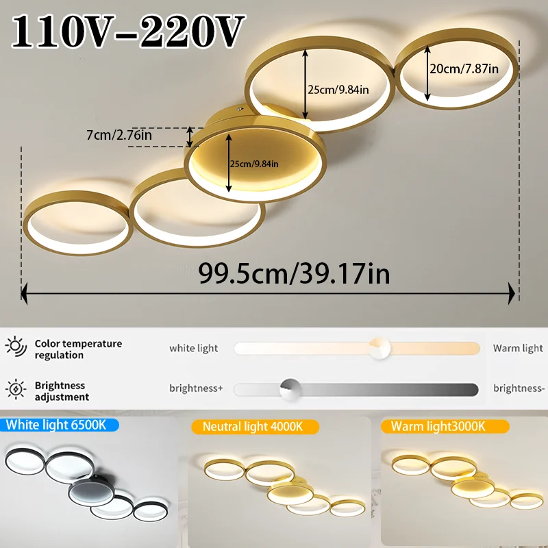 Gouden LED-plafondlamp 110v 220v 3 kleuren dimmen moderne creativiteit afstandsbediening woonkamer slaapkamer aluminium lamp