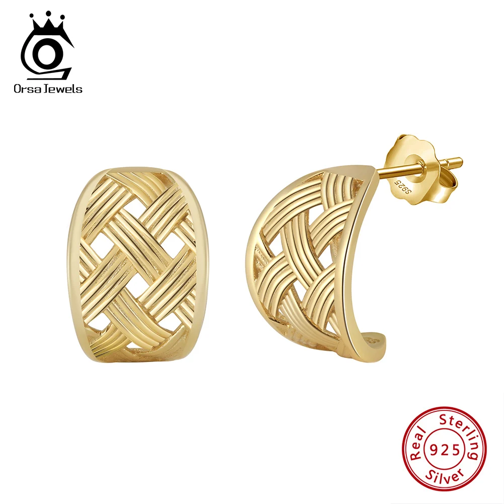 

ORSA JEWELS Statement C Shape 925 Sterling Silver Classic Cute Trendy Studs Hoop Earrings Designer Texture Jewelry Female GAE06