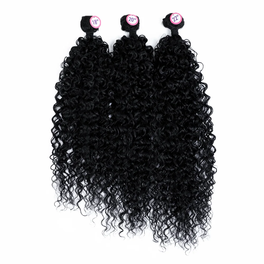 Moda ídolo-afro curly extensões de cabelo sintético, 3 pacotes, 6x6 parte do laço encerramento, tecer falso