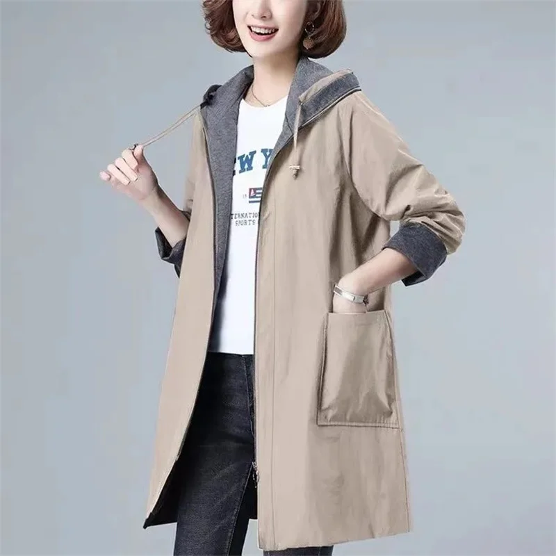 2022 New Spring Women\'s Jacket Long Sleeve Overcoat Casual Loose Basic Coat Hooded Windbreaker Female Loose Jackets Outwear 6XL