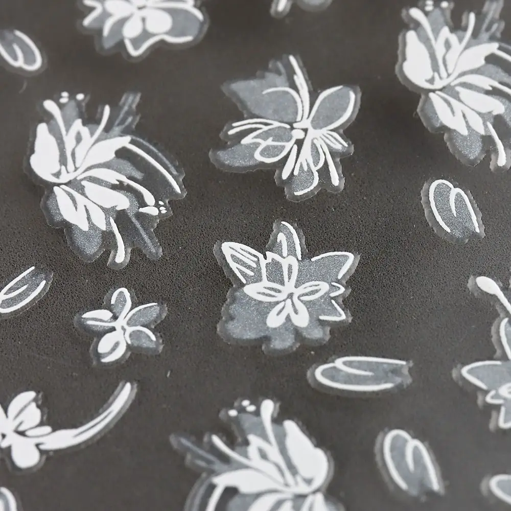 

3D Charm Nail Art Stickers Simple Floral Petal Black White Flower Adhesive Slider Decals Wedding Design Nail Decoration