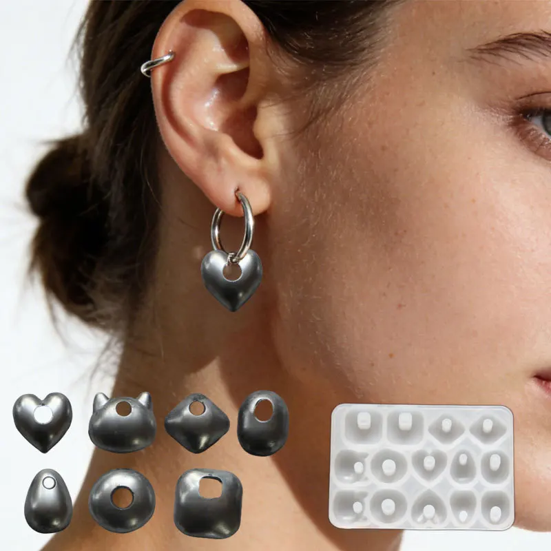 Geometric Heart-shaped Earring Pendant Mold Cat Head Square Earrings Pendant Jewelry Epoxy Resin Silicone Molds