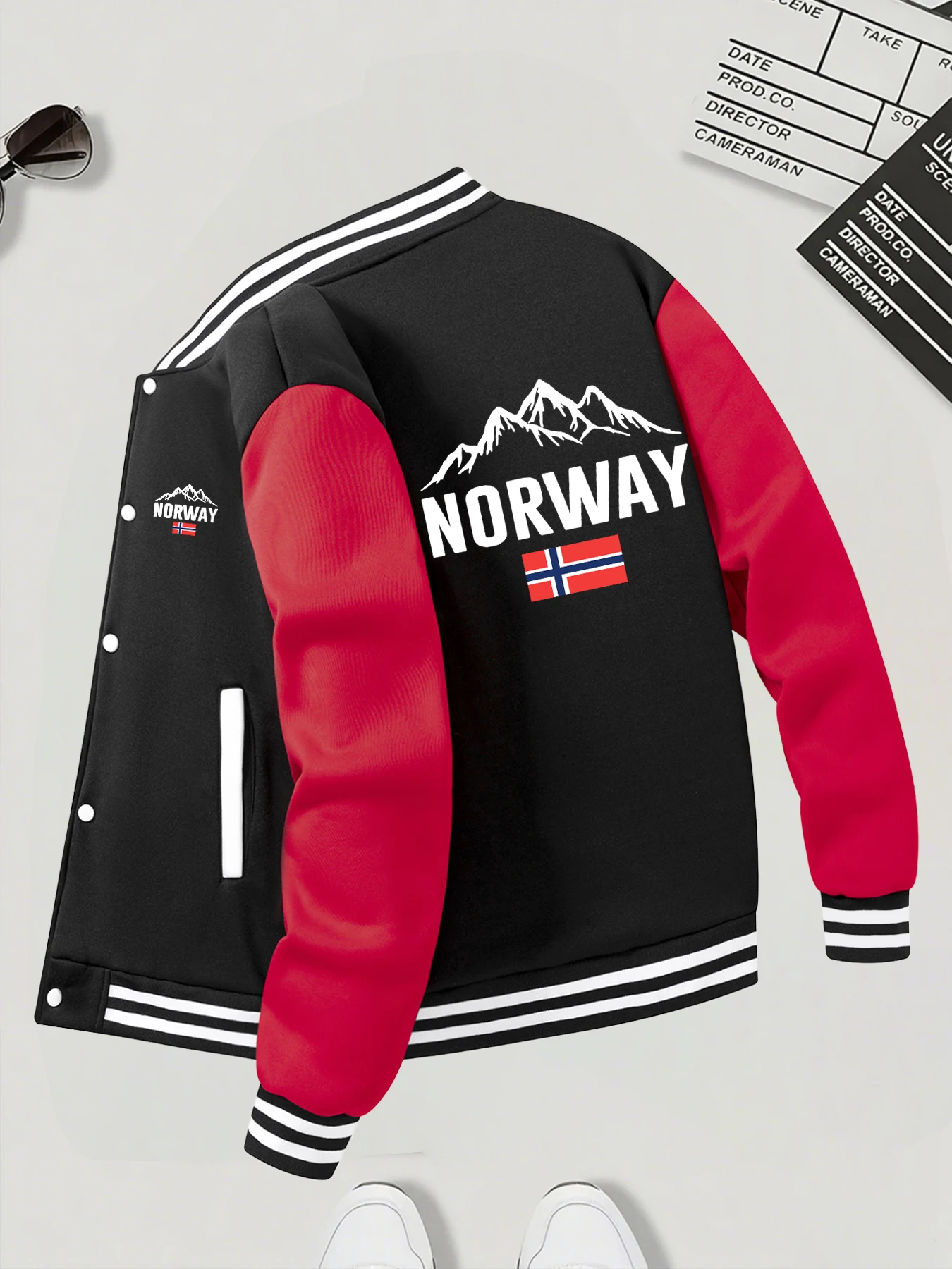 الخريف الشتاء الرجال NORWAY مطبوعة البيسبول سترة معطف فضفاض دافئ يندبروف أبلى موضة شارع العليا في الهواء الطلق الشارع الشهير #3