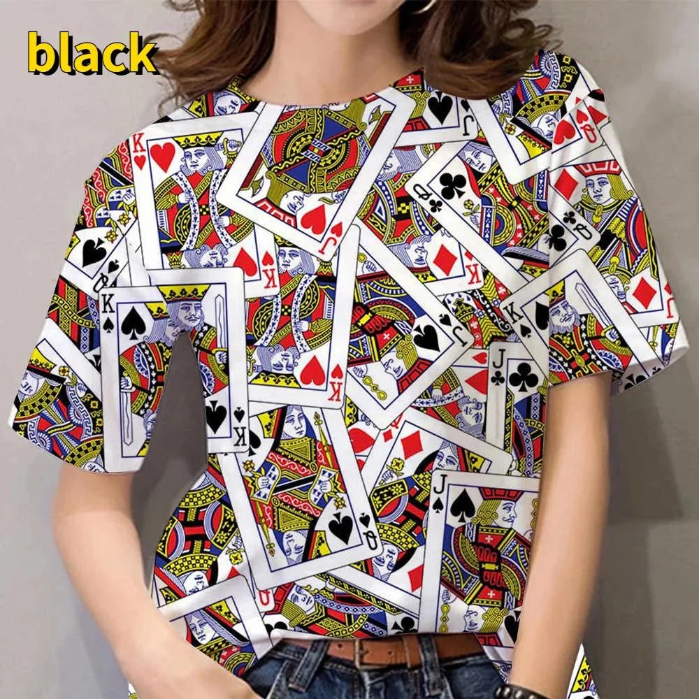 

Female Fashion Playing Cards 3D Print Shirts Ladies Tops Sleeves Casual Fun Clothes Women Tees