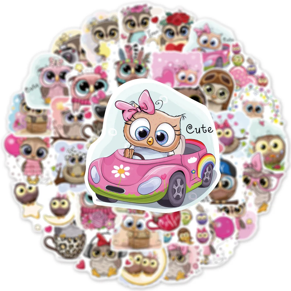 50PCS Cartoon Cute Owl Animal Personality Graffiti Creative Sticker Toy Skateboard Guitar  computer Refrigerator Desk Decoration