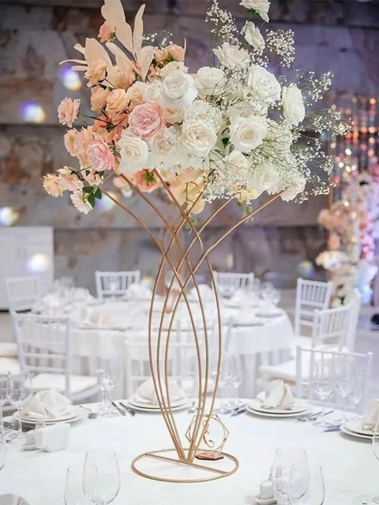 

Shinny Gold Metal Flower Stands Big Bouquet Holder Wedding Centerpieces Decor Road Lead Stage Backdrops Floral Arrangement Stand