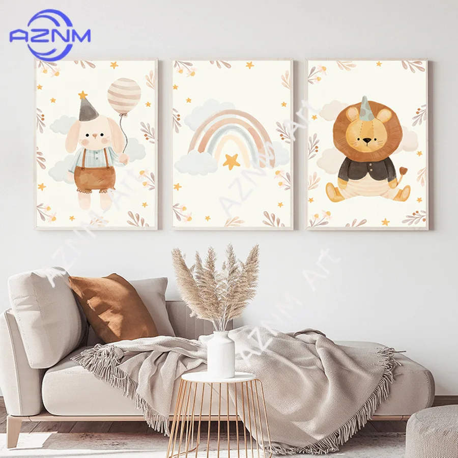 1Pc/3Pcs Modern Children's Room Cartoon Poster Painting Picture Bear Sun Rainbow Small Fresh Nordic Core Decorative Painting