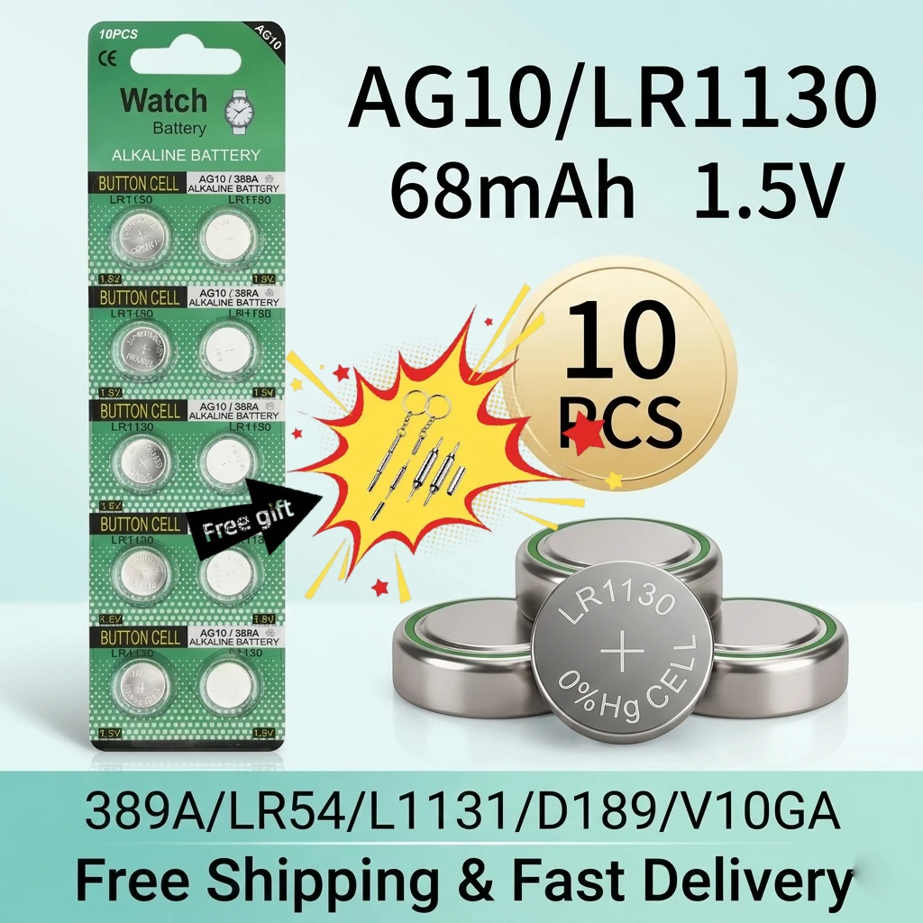 

10-100pcs AG10 LR1130 389A 1.5V Alkaline Button Cell Battery LR54 189 L1131 Coin Batteries for Watch Laser Calculator