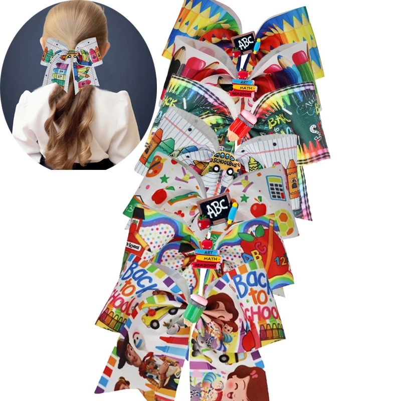 

5pcs School Bows for Girls Teacher, School Hair Accessories Durable Alligator Clips for Back to School Styling