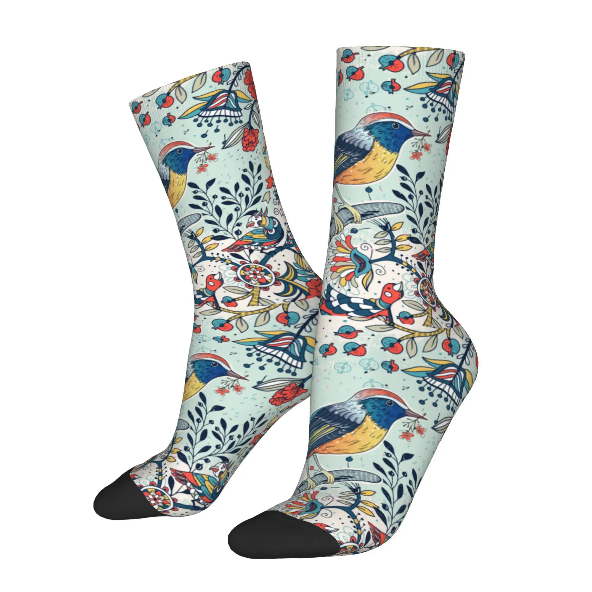 1pc Colorful Bird and Flowers  Printed Men's Socks Novelty Hip Hop Harajuku Pattern Crew Sock Casual Gift