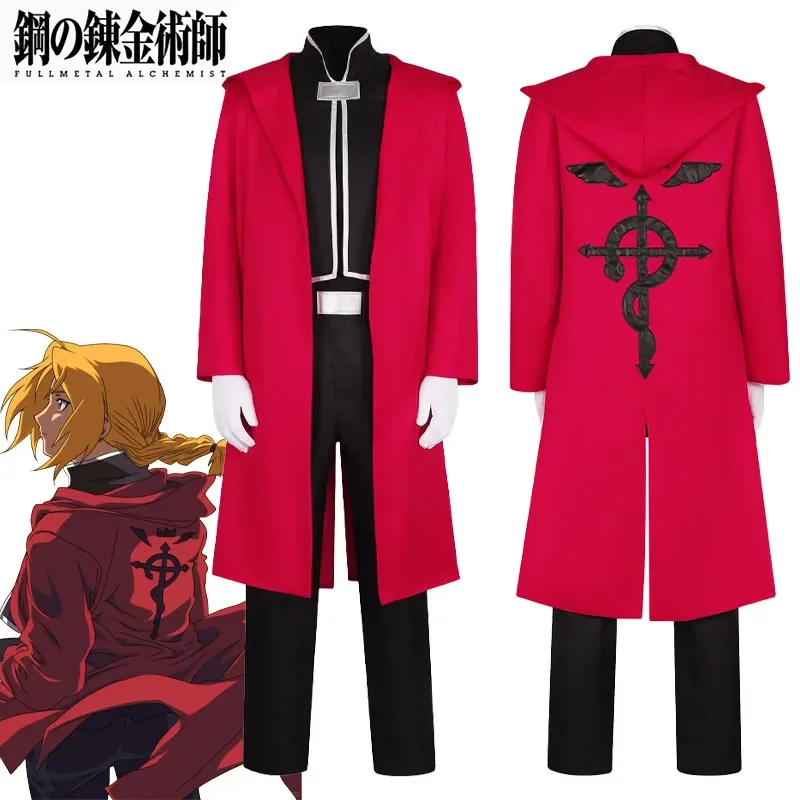 Anime Fullmetal Alchemist Edward Elric Cosplay Costume Red Coat Outfits Halloween Carnival Party Role Play Uniform for Men Adult