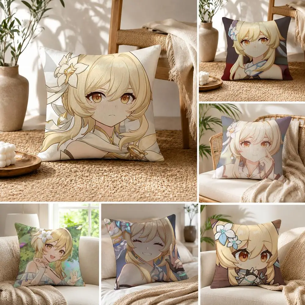 Game Character Lumine Cushion Cover Natural Linen Pillowcase Set All-in-One Decor Cushion Cover for Sofa Bedroom Chair