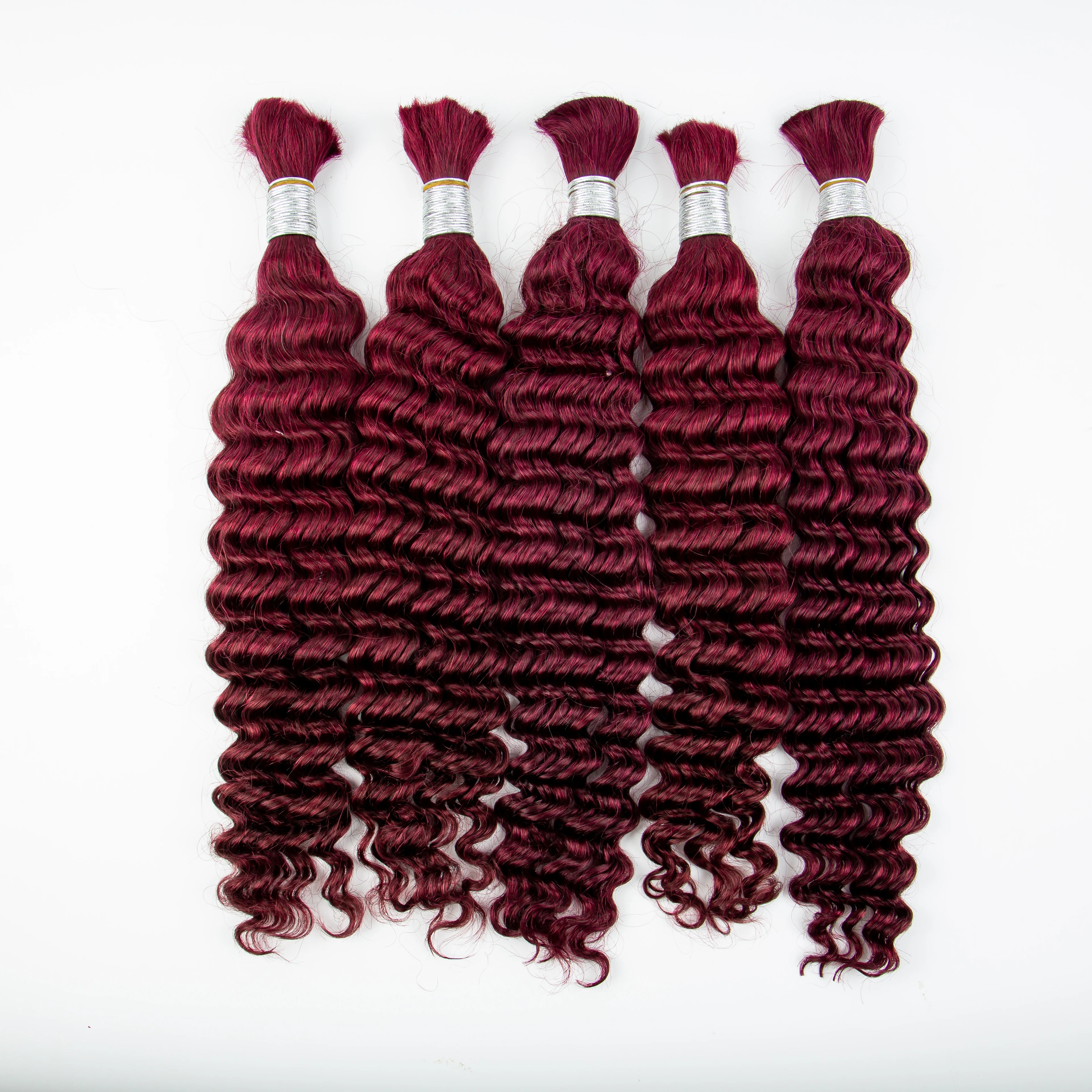 26 28 Inch 1 2 3 Bundles 100% Brazilian Human Hair Bundles Braiding Burgundy Deep Wave Curly No Weft Hair Bulk for Boho Braideds