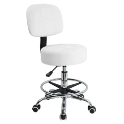 KKTONER Swivel Round Rolling Stool PU Leather with Adjustable Foot Rest Height Adjustable Task Work Drafting Chair with Back