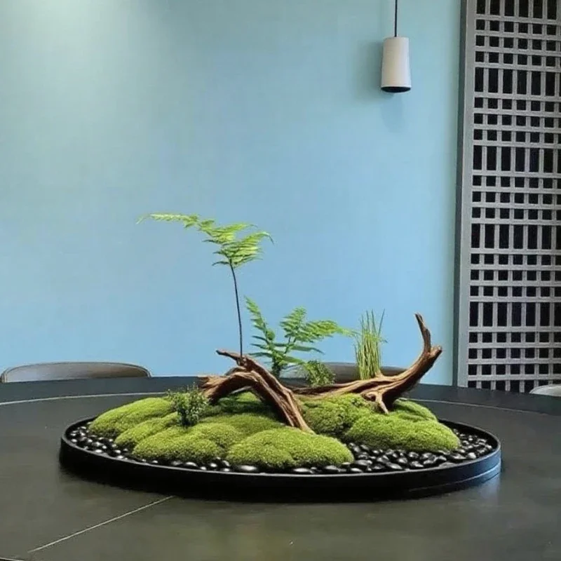 Eternal moss simulation landscape hotel private room large round table middle decoration ornament villa high-end fake flower