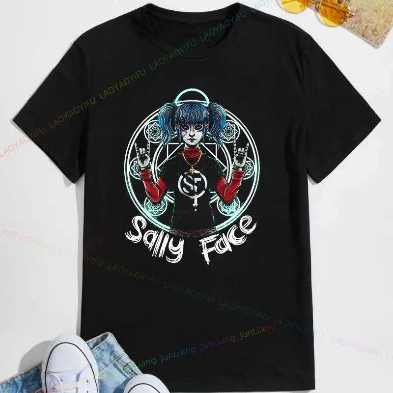 Camiseta retro gótica con máscara mágica Sally Face para hombre/mujer, camiseta con patrón clásico Sally Face