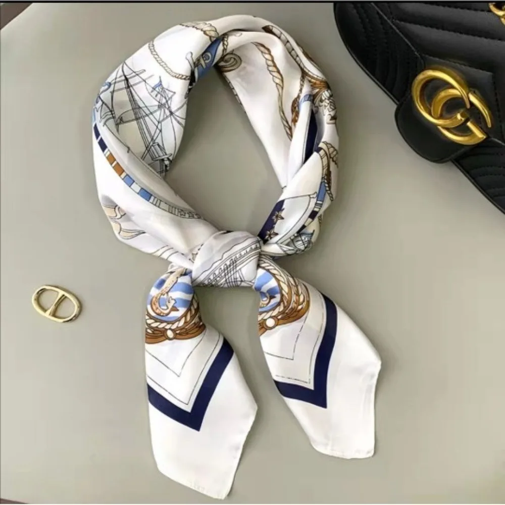 2026 Womens Fashion Square Scarf Silk Like Satin Head Wrap Elegant Neckerchief Soft Vintage Print Small Lady Shawl Hijab