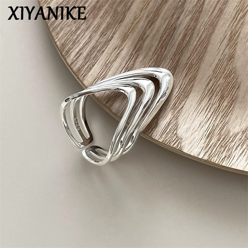 XIYANIKE Punk Hiphop Three Layers Wave Line Adjustable Finger Rings For Women Fashion New Jewelry Gift Party Daily anillos