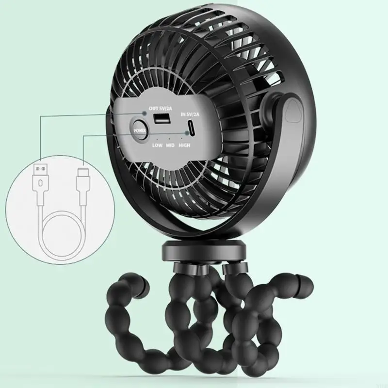 

Clip On Fan for Stroller Flexible Tripod USB Fan 360°Rotatable Cooling Fan for Pram Bike Battery Powered Car-Seat Fan
