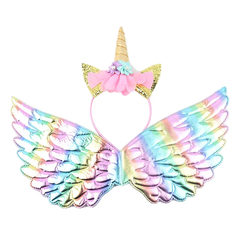 Lucky Unicorn Headband Cat Ears Cute Hairband Children Rainbow Wings For Kids girl Photo Props Birthday Party Hair Accessories