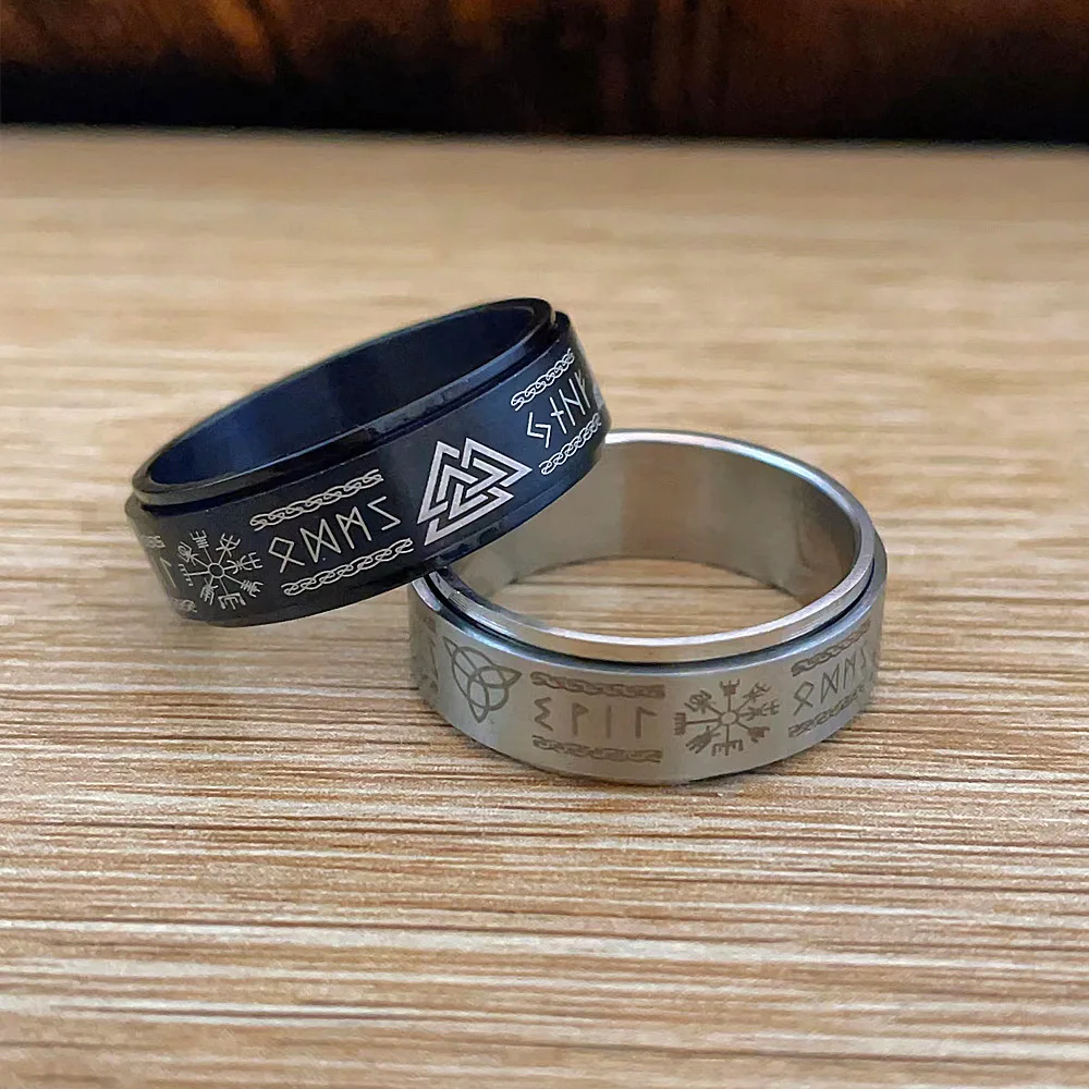 Men's Rotating Celtic Knot Rune Ring 316L Stainless Steel Odin Letter Anti Amulet Pressure Anxiety Rotating Ring